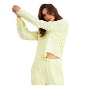 NWT INC Womens Yellow Embellished Crew Neck Long Sleeve Sweatshirt L